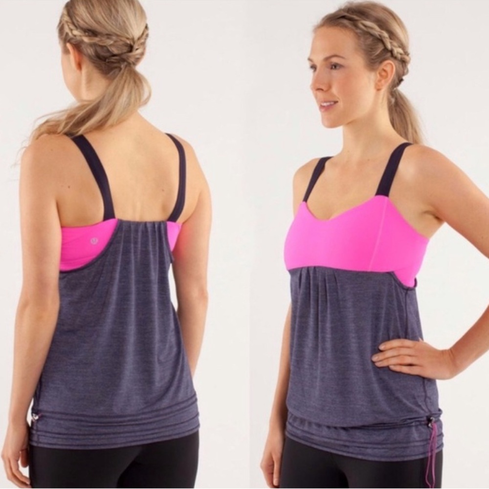 Lululemon Run Back On Track Tank Women 4 Gray Pink Shelf Bra W/ Removable Pads